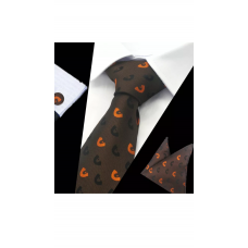 3delige set stropdas manchetknopen pochet bruin oranje zwart Fantasy